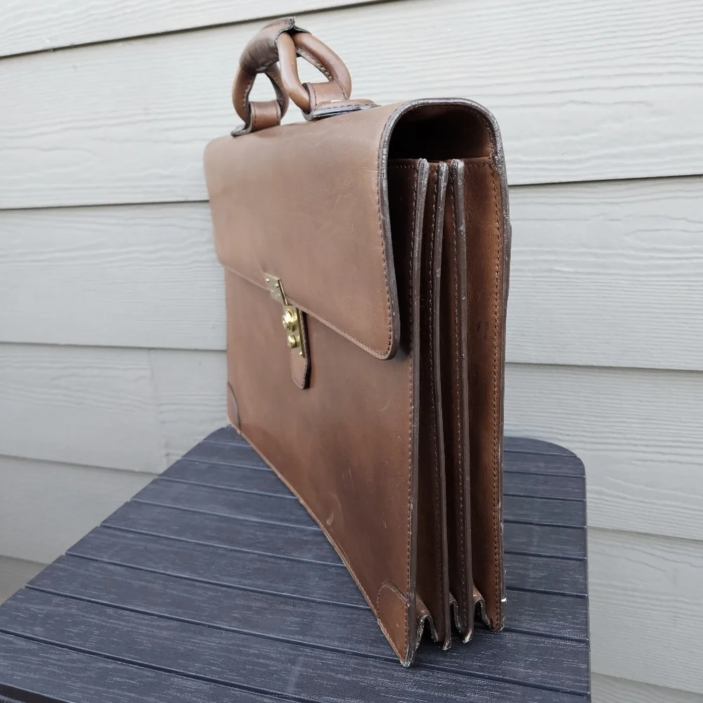 Vintage Heavy Leather COLE HAAN Executive CEO Lawyer Briefcase Brown Bag ITALY